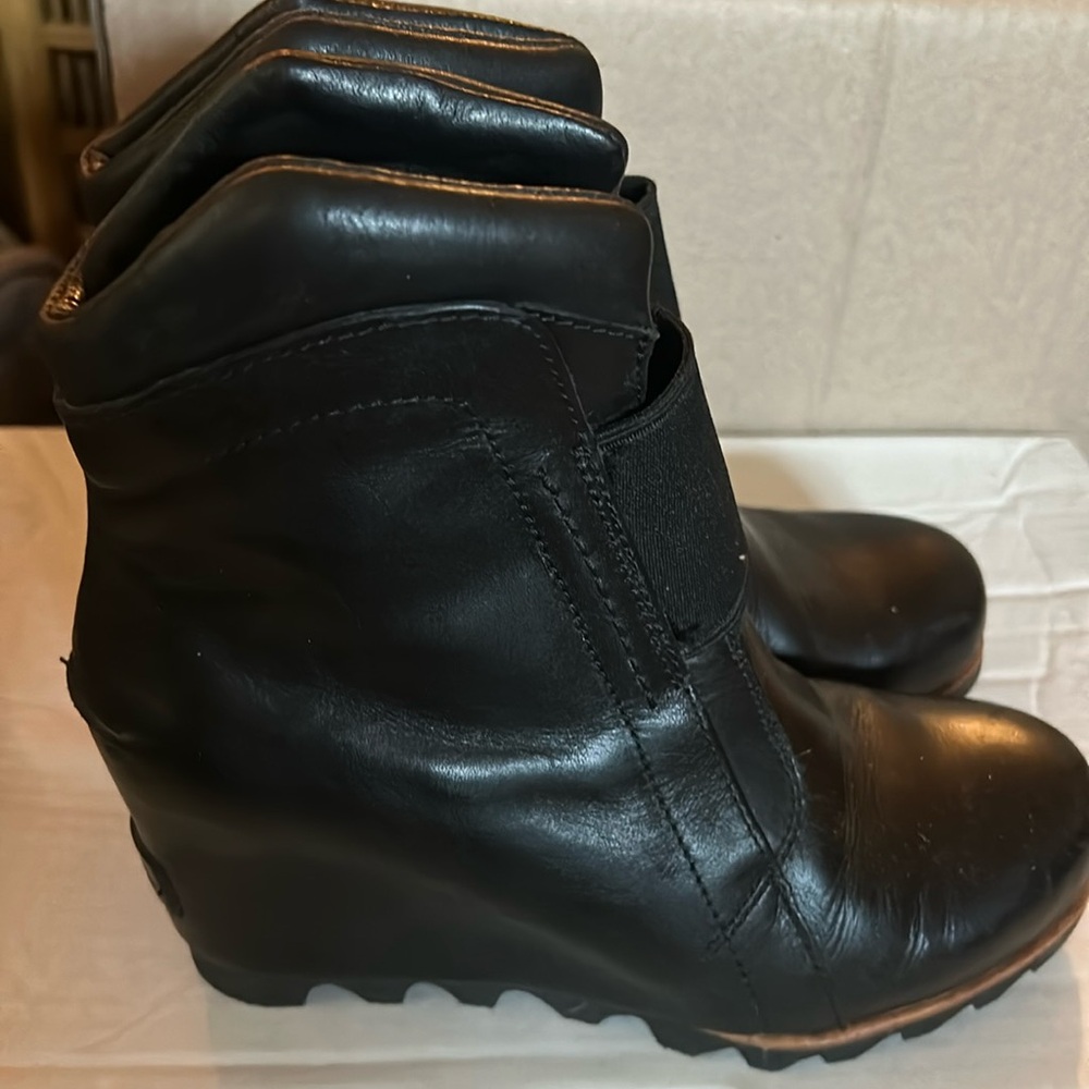 Sorel wedge leather wedge bootie.